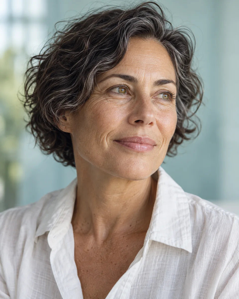 Retrato de una mujer adulta con textura natural de la piel